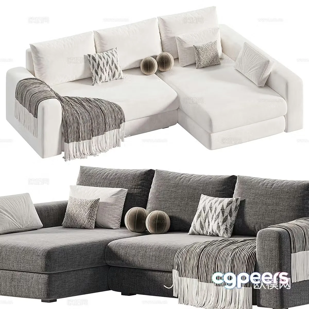Modern Italian Malon Velvet Terra Corner Sofa 3D Model