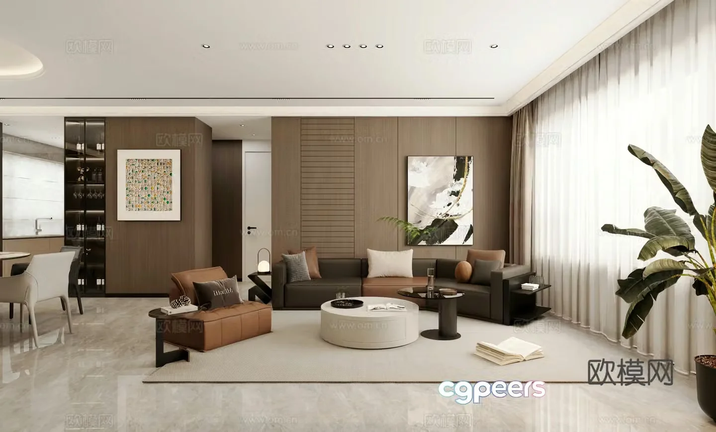 Modern living and dining room 3d model