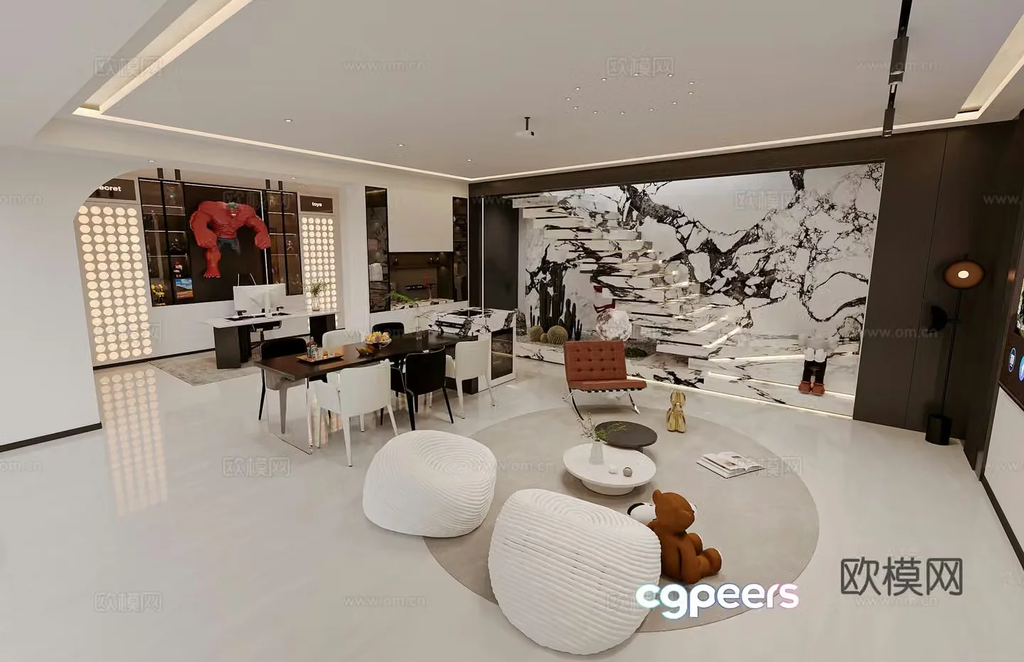 3D model of underground living and dining room