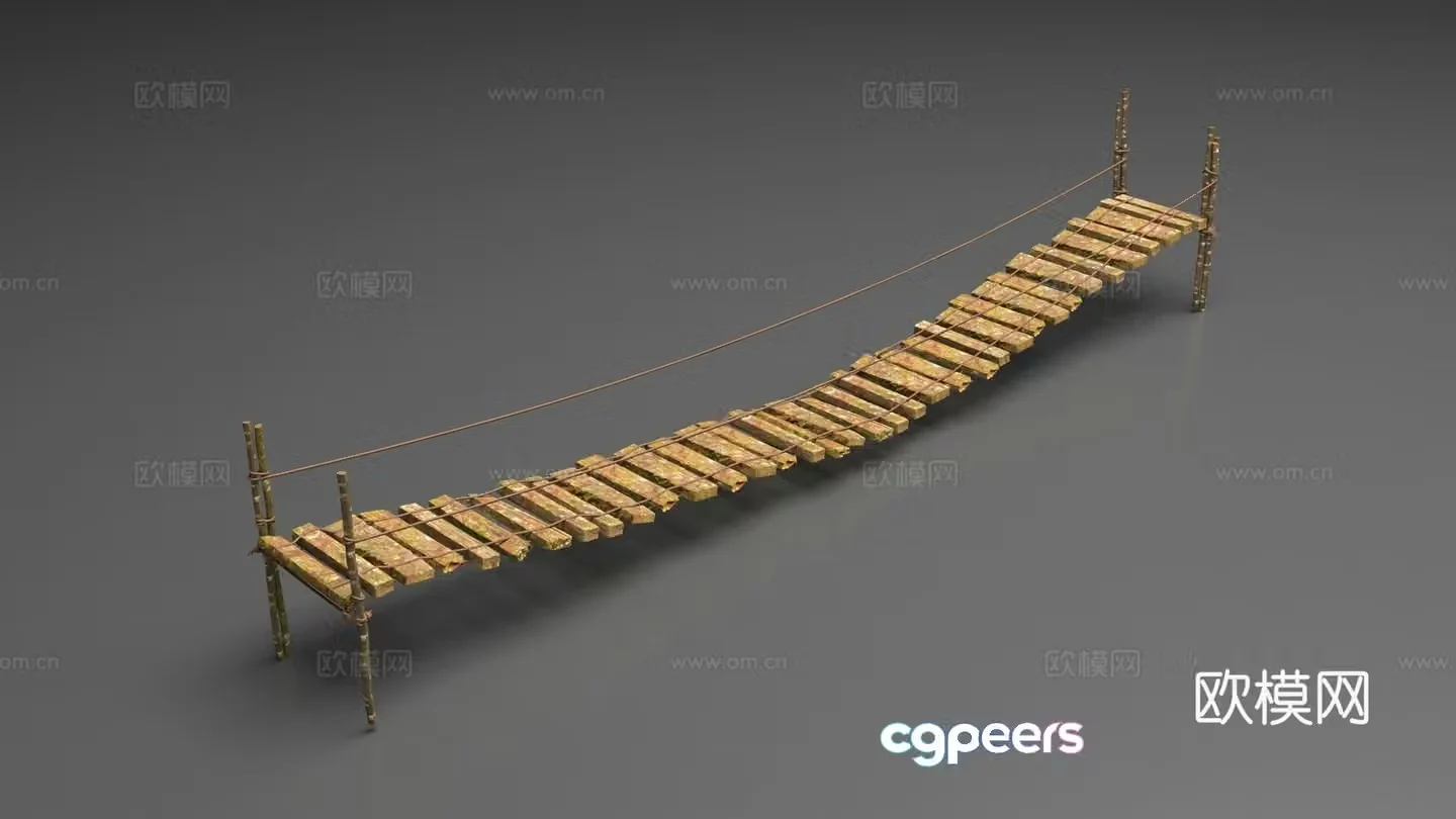 Mossy wooden suspension bridge 3d model