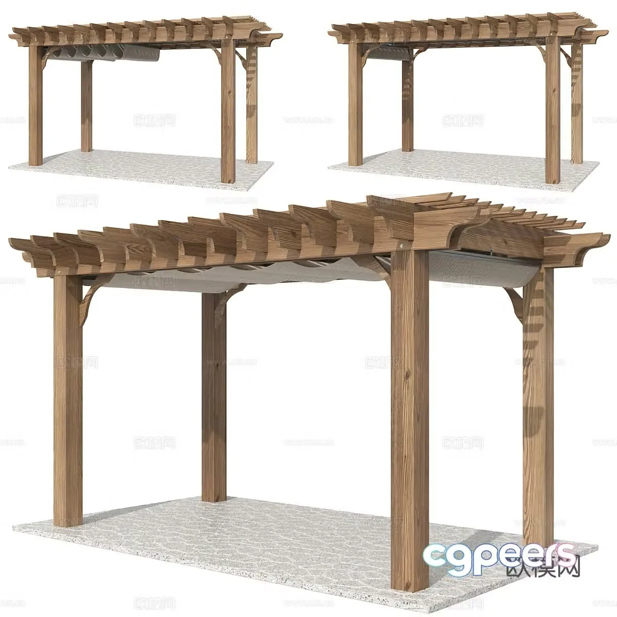 New Chinese style wooden pergola pavilion and gallery 3D model