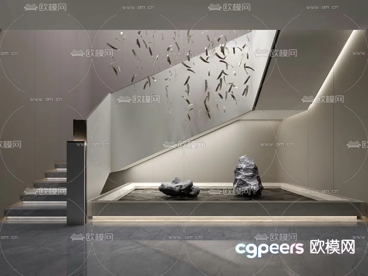 Stairwell landscaping stone water feature sculpture 3d model