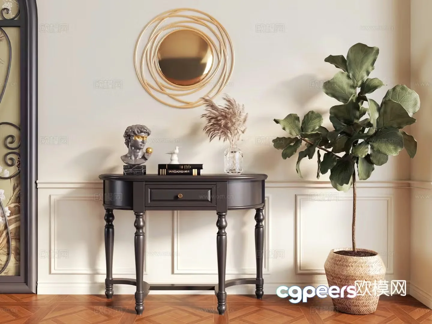 French retro entrance cabinet_French retro entrance cabinet_end view cabinet 3D model 3D model