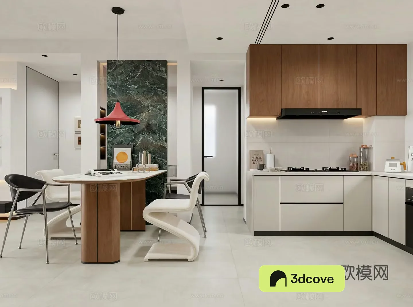 Modern restaurant Open kitchen Western kitchen Dining table Light luxury restaurant Simple chandelier Apartment