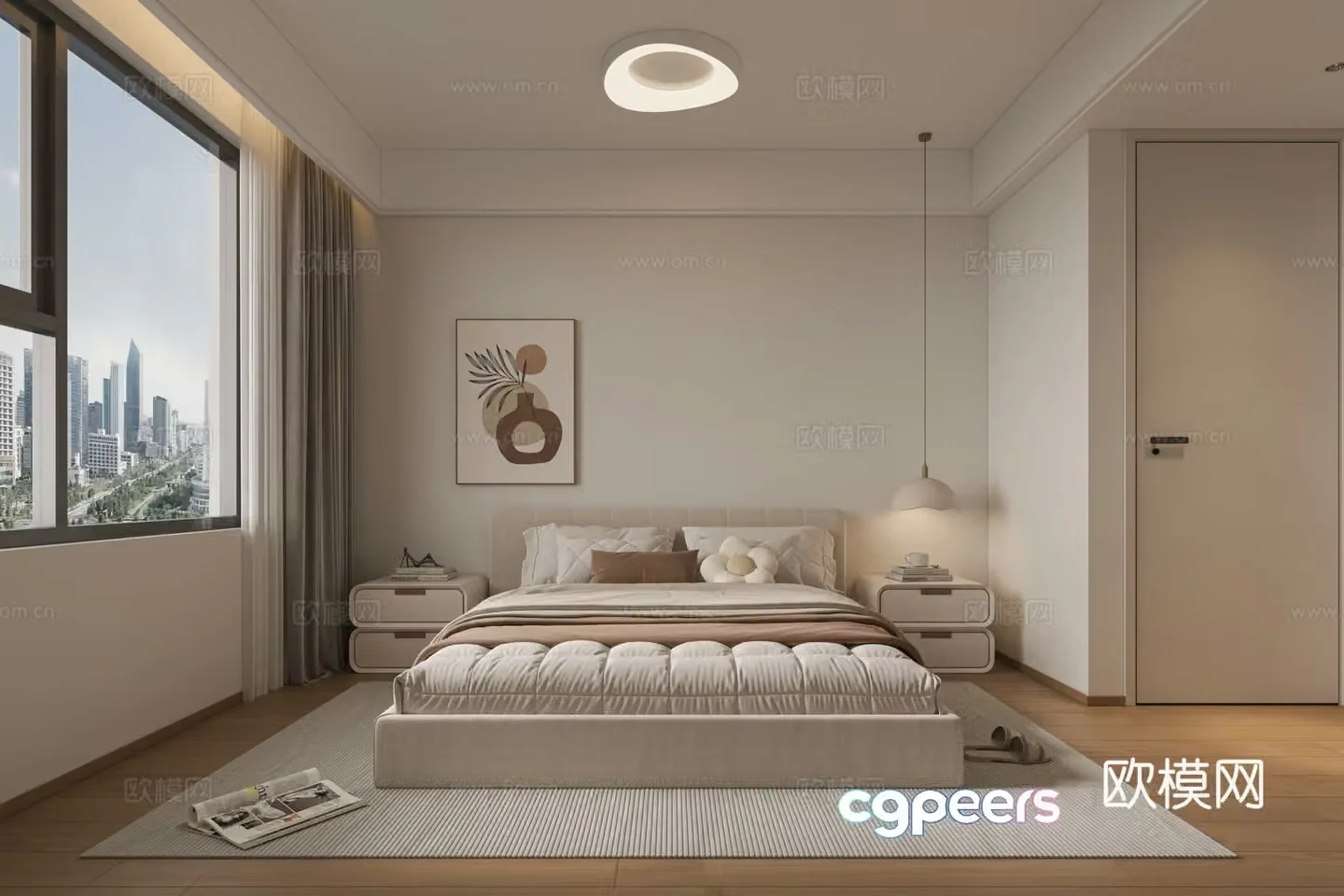 Modern creamy bedroom 3d model