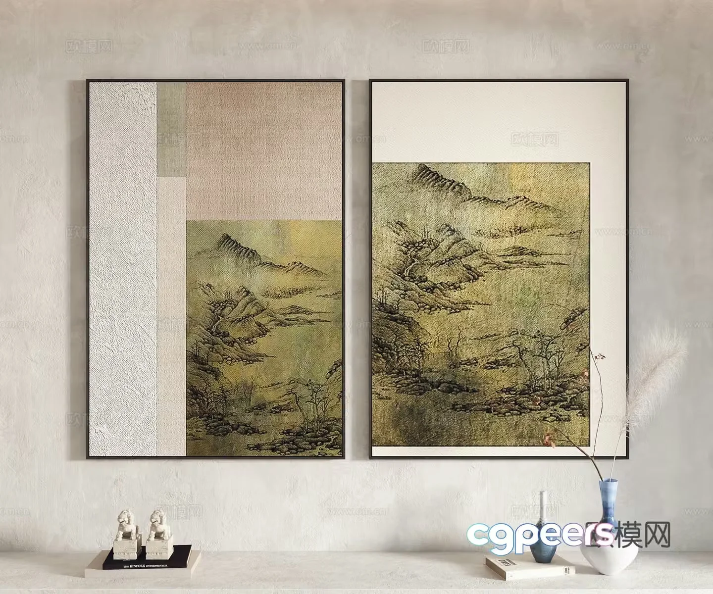 New Chinese style hanging paintings decorative paintings ornaments 3D model