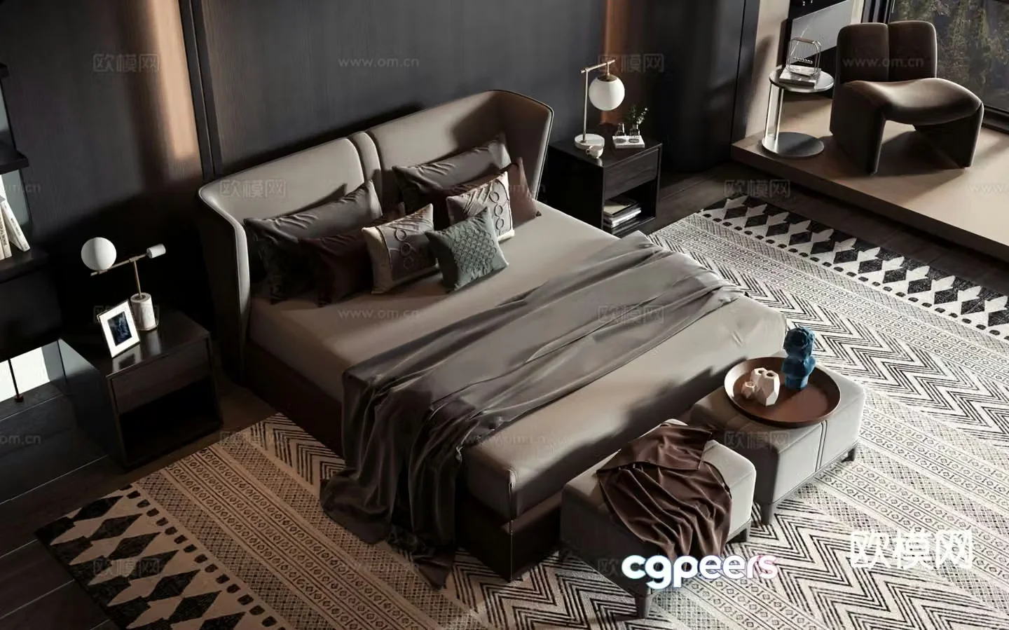 Modern double bed 3d model