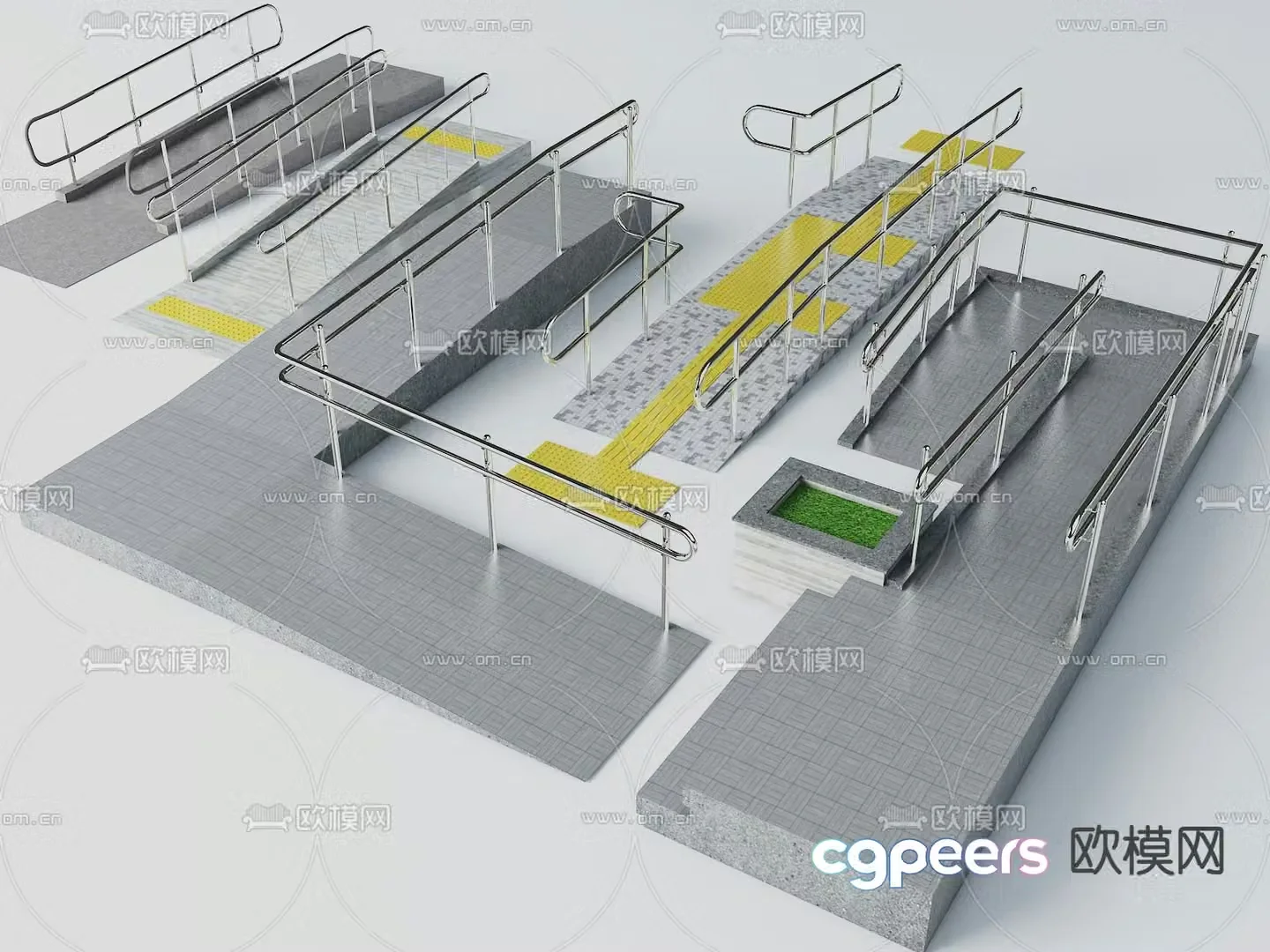 Accessible aisle Fence Disabled ramp Guardrail 3d model