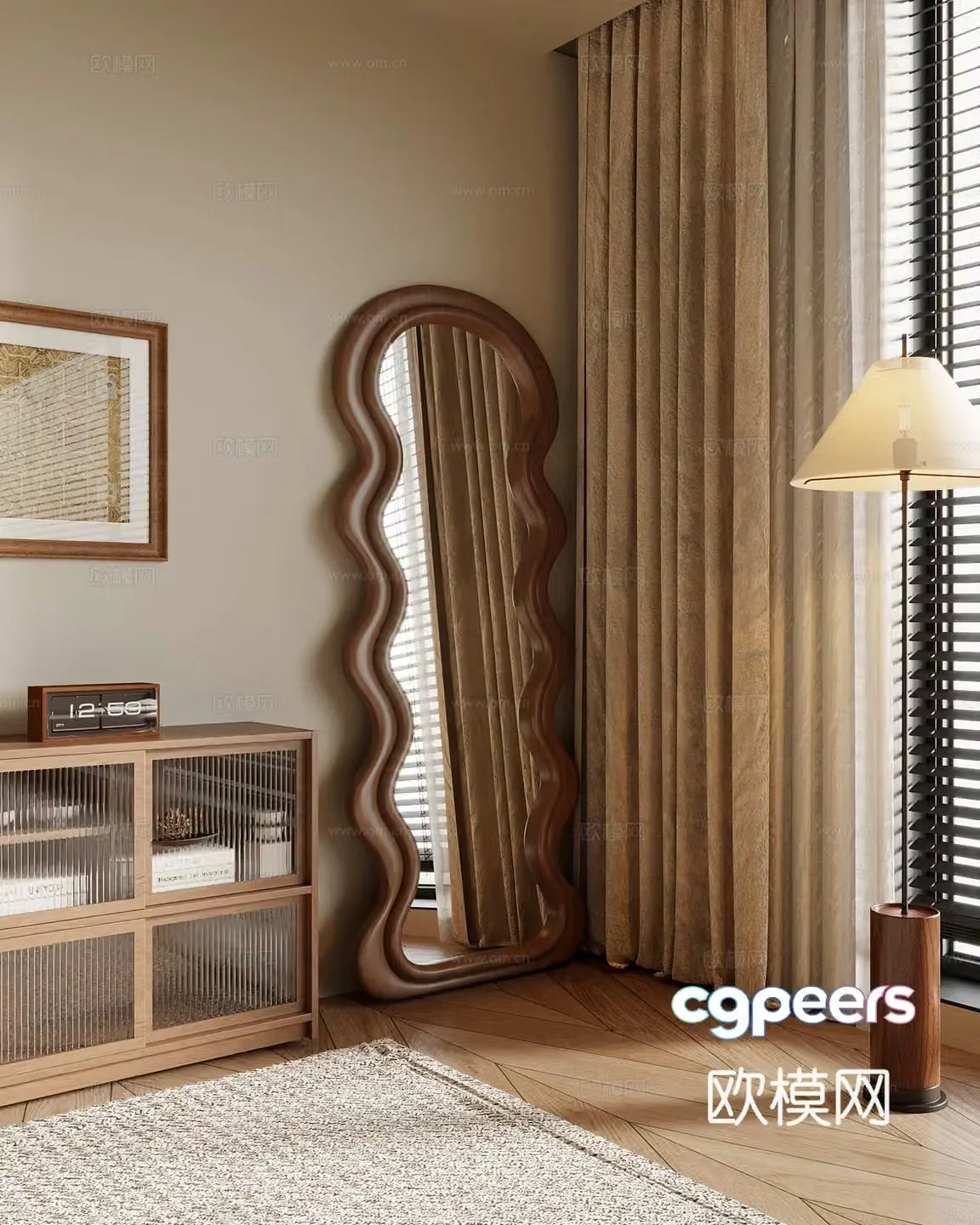 Dressing mirror medieval style dressing mirror full-body mirror mirror floor lamp 3d model