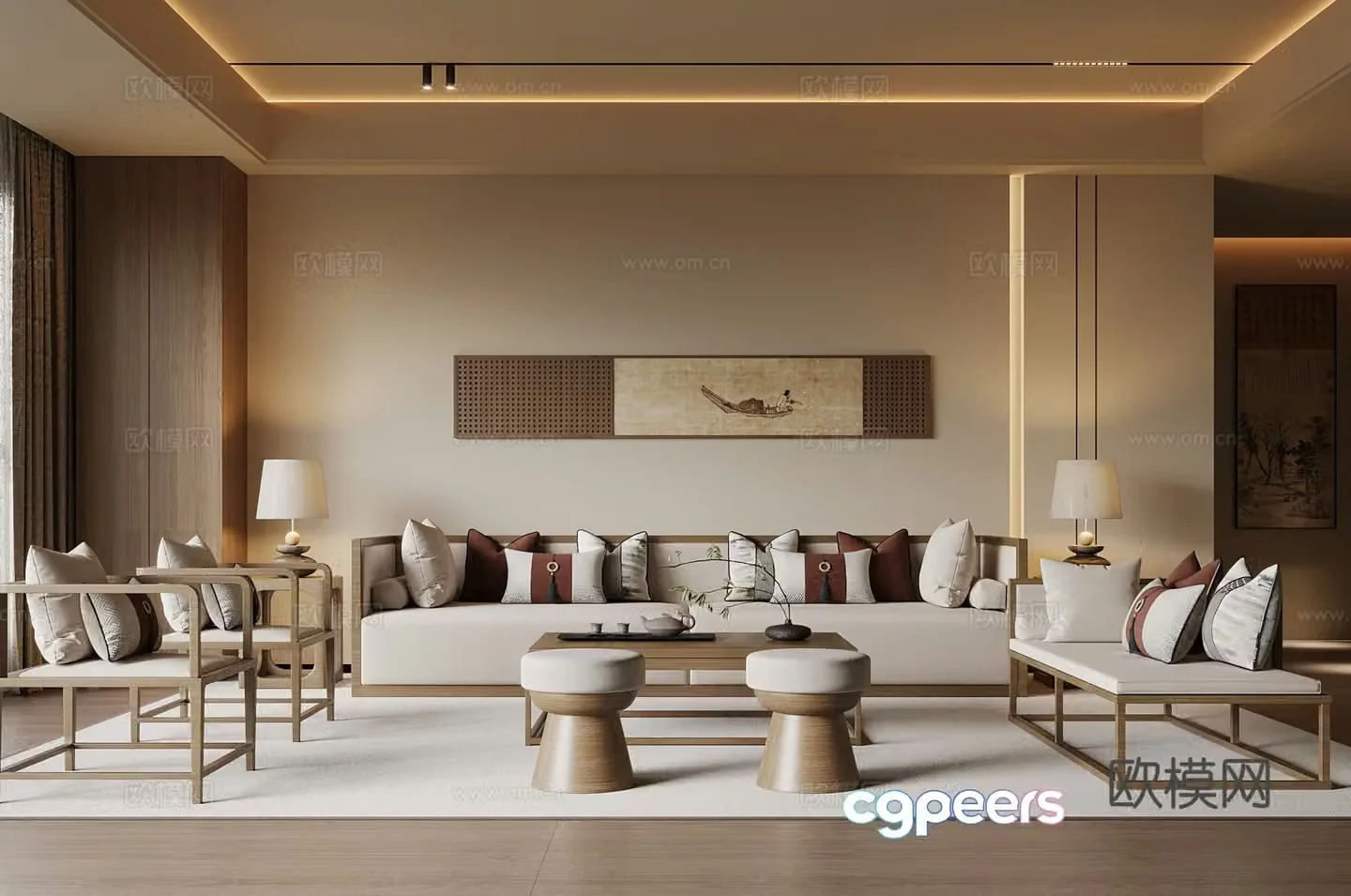 New Chinese style living room sofa coffee table combination 3D model