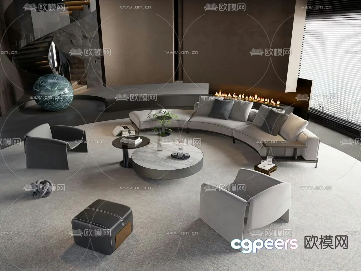 Italian style modular sofa curved sofa 3d model