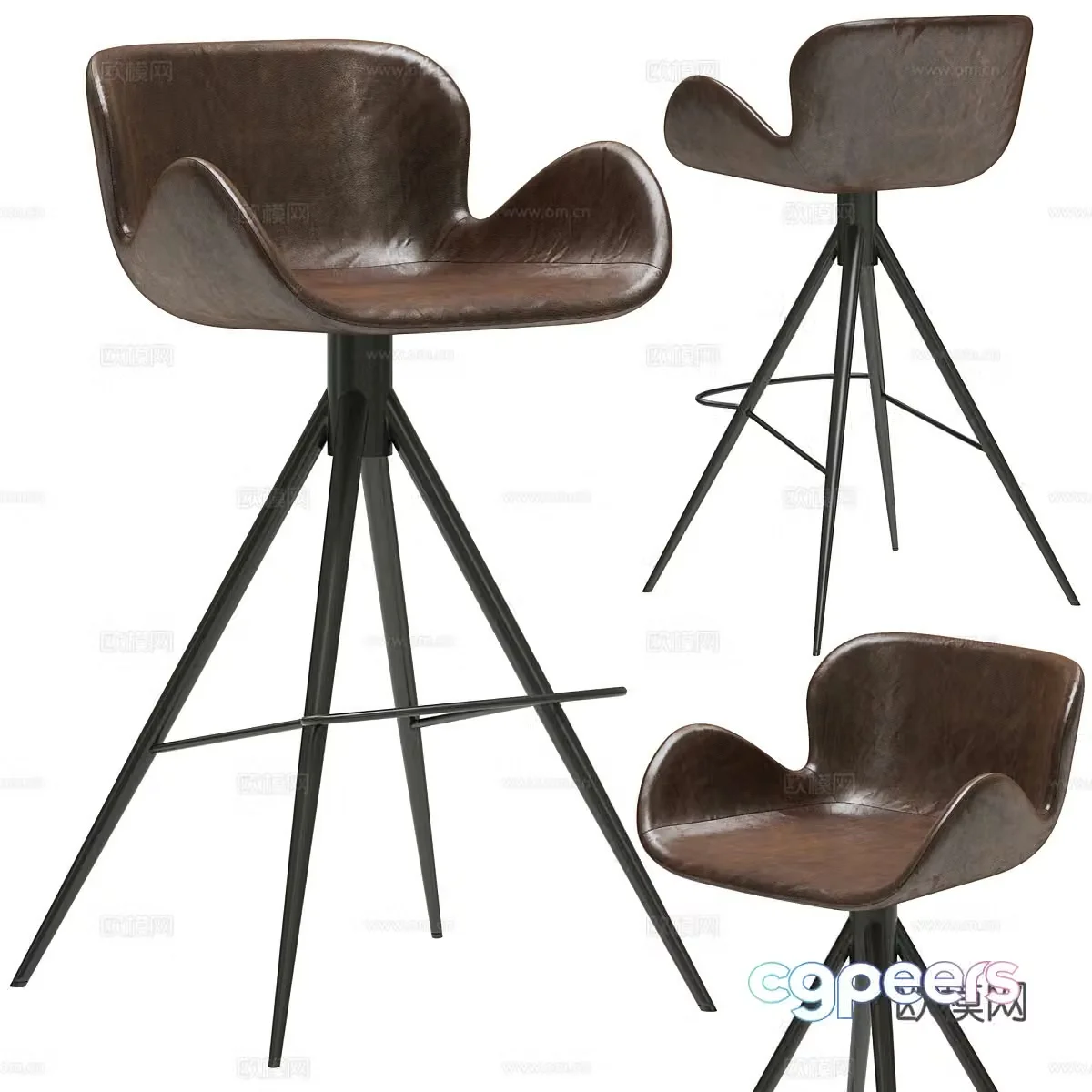 Modern Italian leather bar chair 3d model