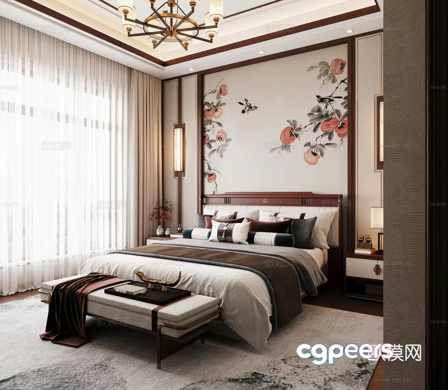 New Chinese bedroom 3D model