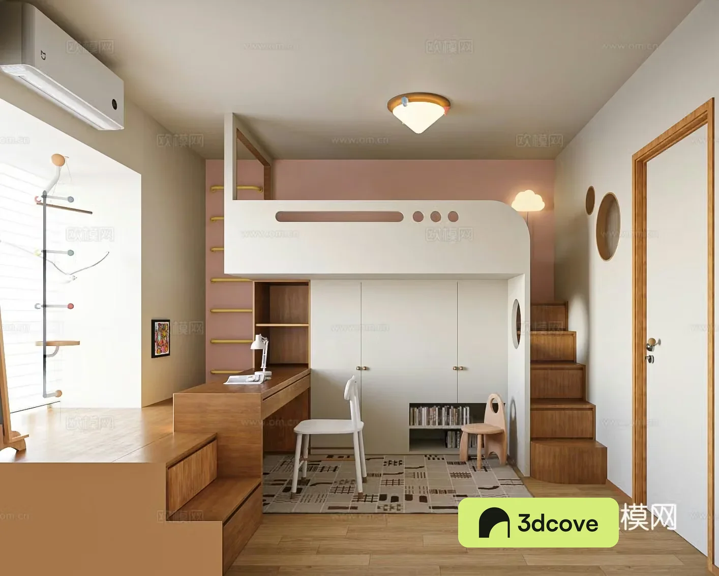Modern log style children’s room bed desk children’s room cabinet customization children’s fun