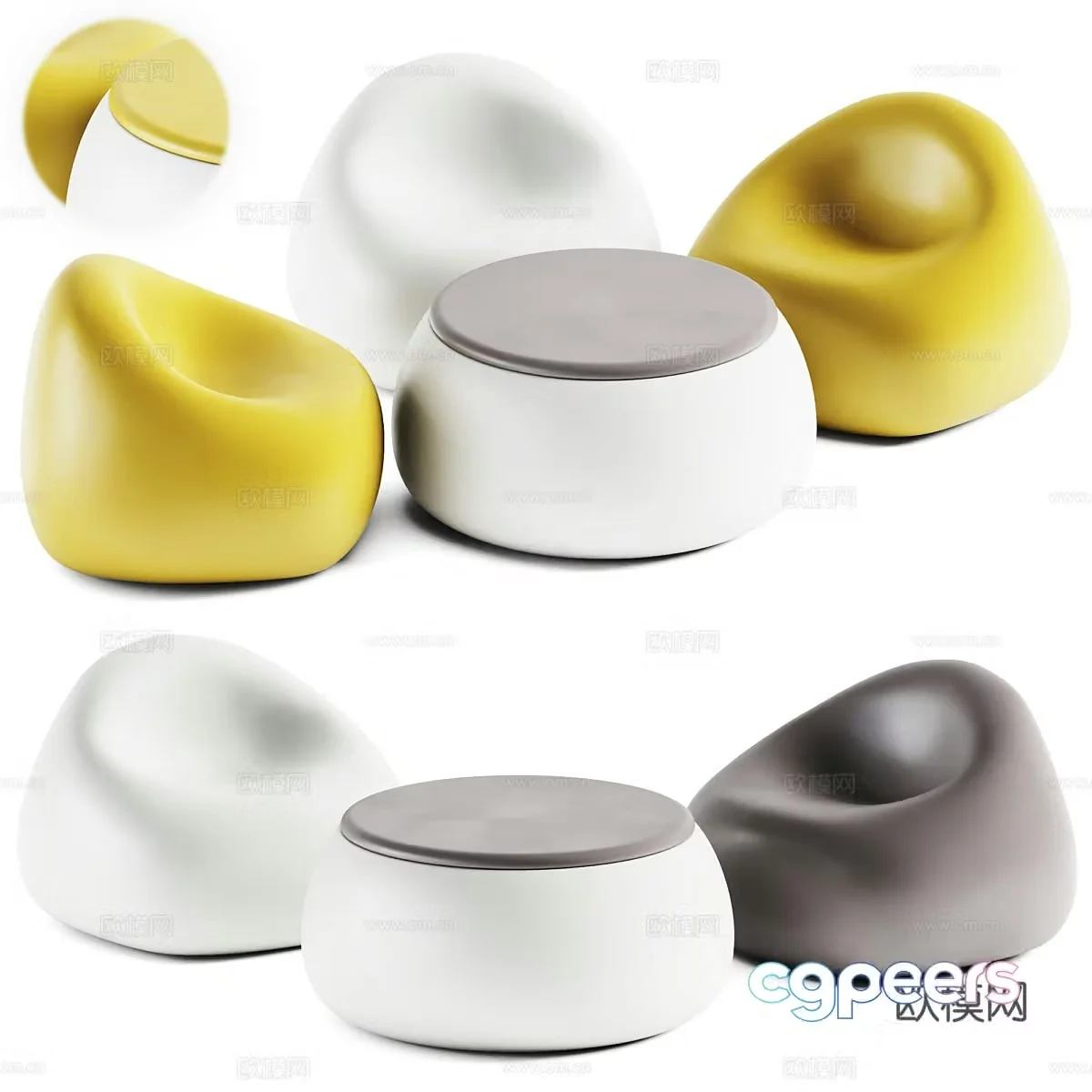 Modern creamy style children’s table and chair 3d model
