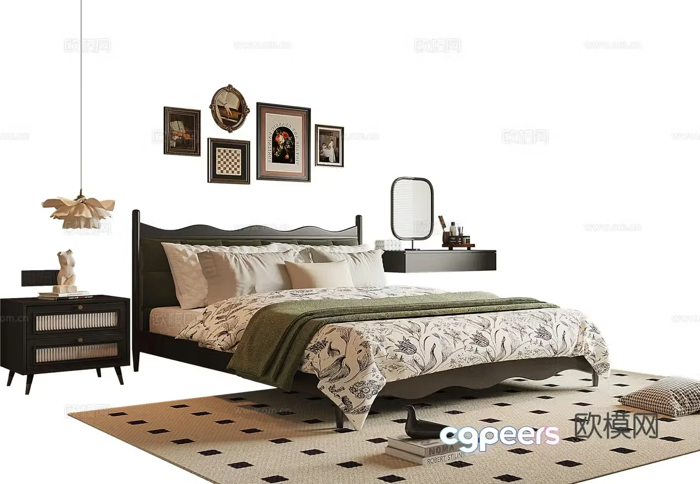 French medieval style double bed 3D model