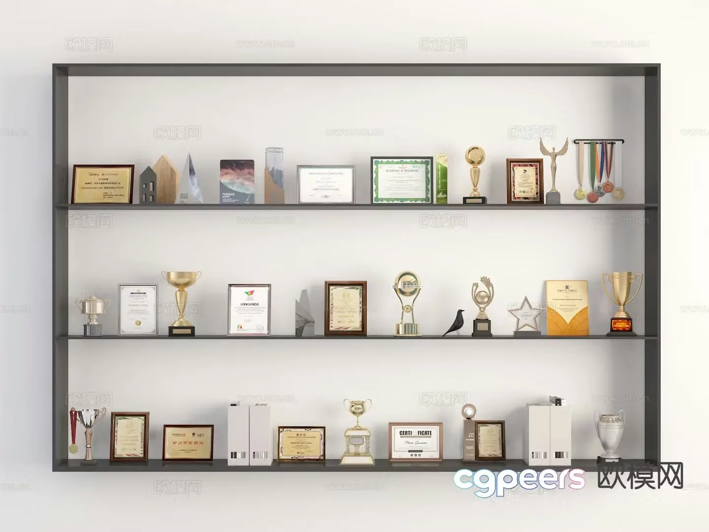 Trophy Medal Certificate of Honor 3d model