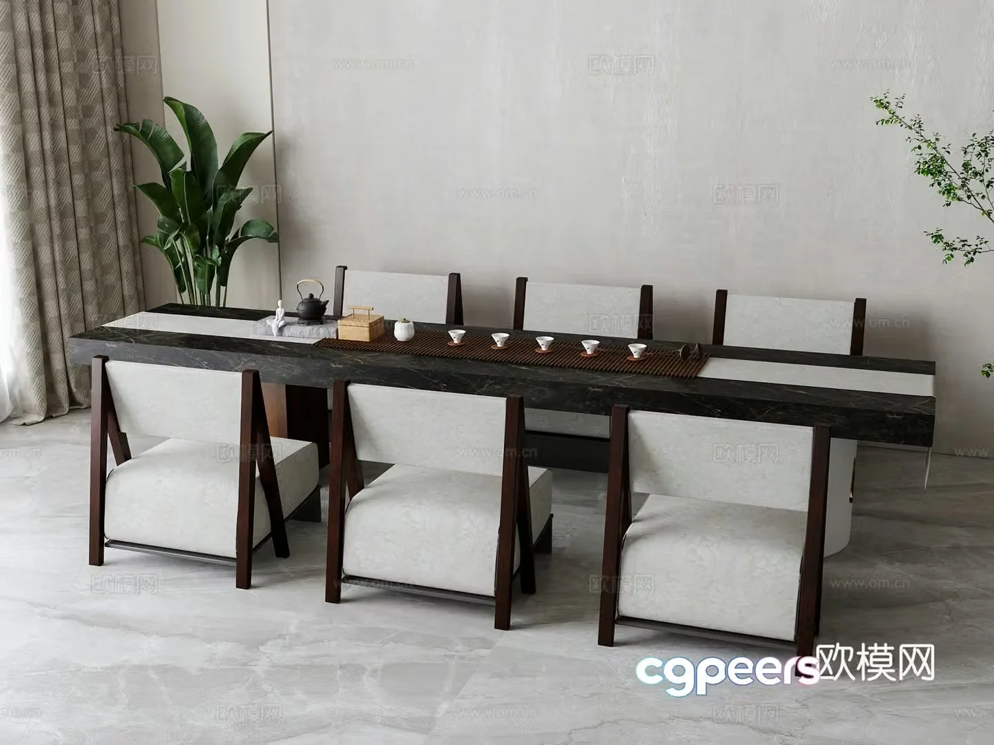 New Chinese tea table and chairs 3d model