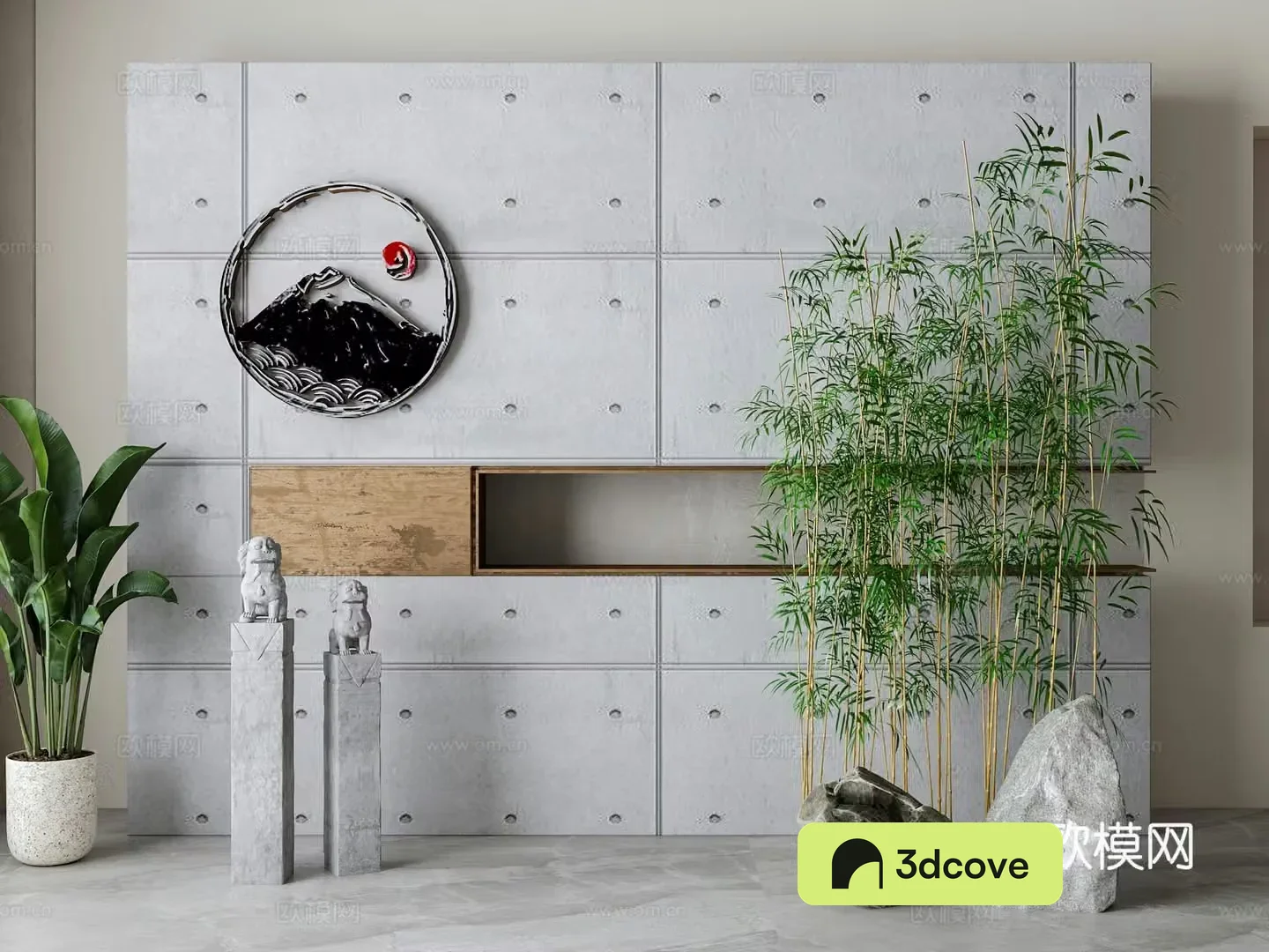 New Chinese style cement wall bamboo