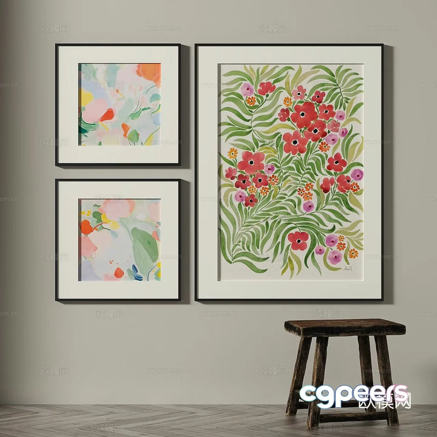 Retro medieval simple abstract light luxury wasabi decorative painting 3d model