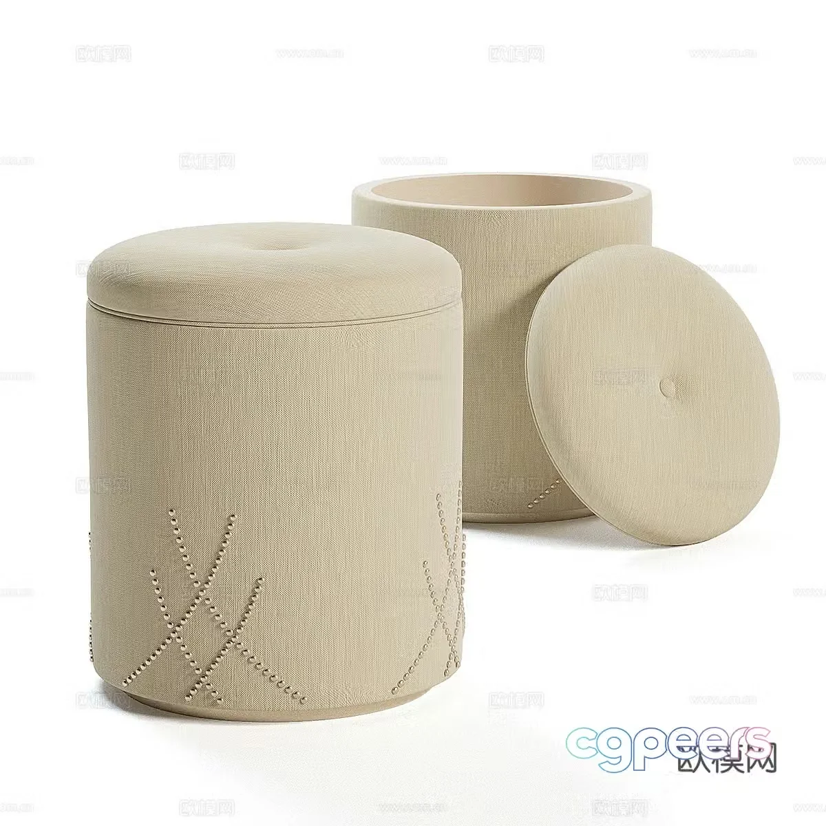 New Chinese style fabric round storage stool 3D model