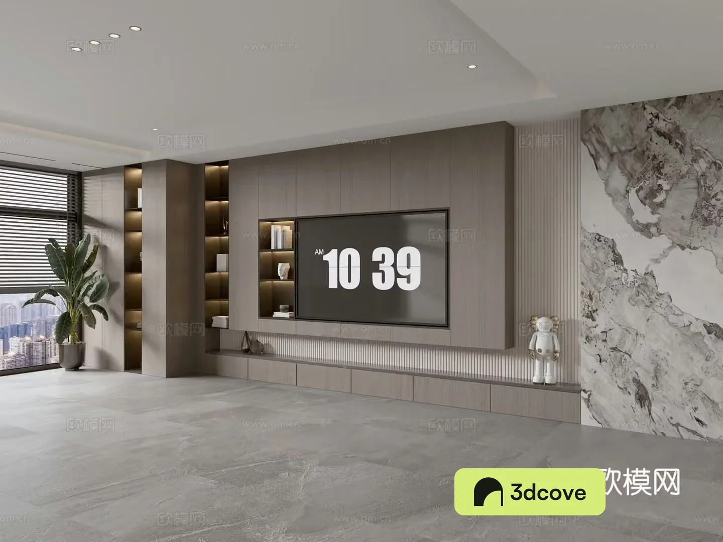 Modern Italian living room light luxury TV background wall full wall TV cabinet marble background wall