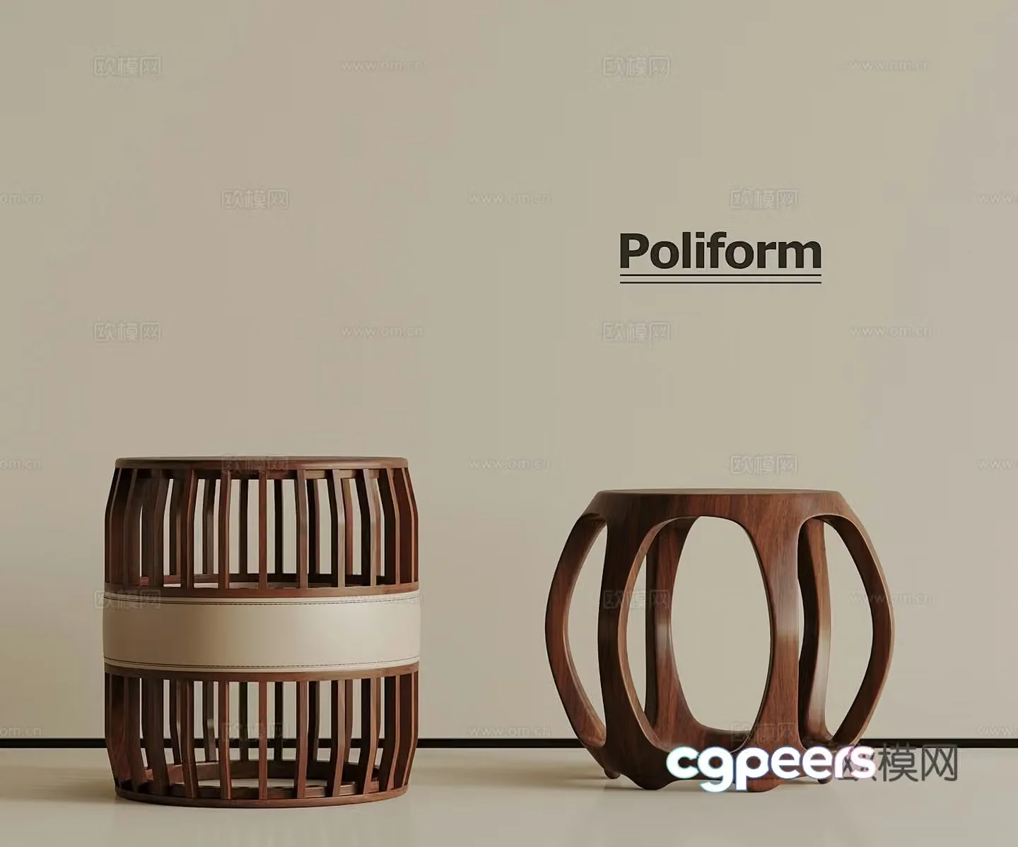 New Chinese style wooden casual stool shoe change stool low stool 3D model