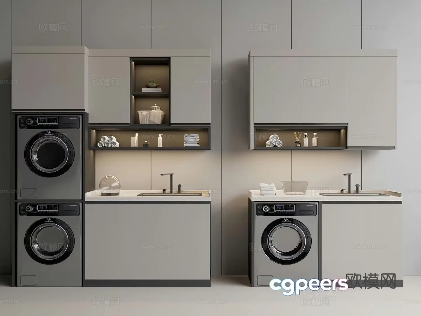 Washing machine combination cabinet Balcony washing machine combination cabinet Washing basin Faucet Drum washing machine 3D model