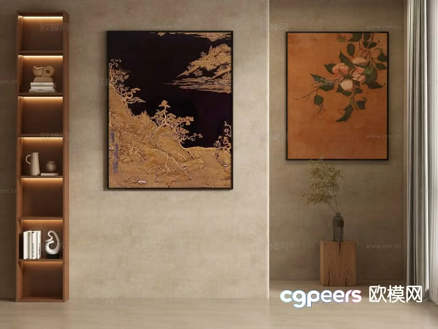 New Chinese style decorative painting hanging painting retro painting 3d model