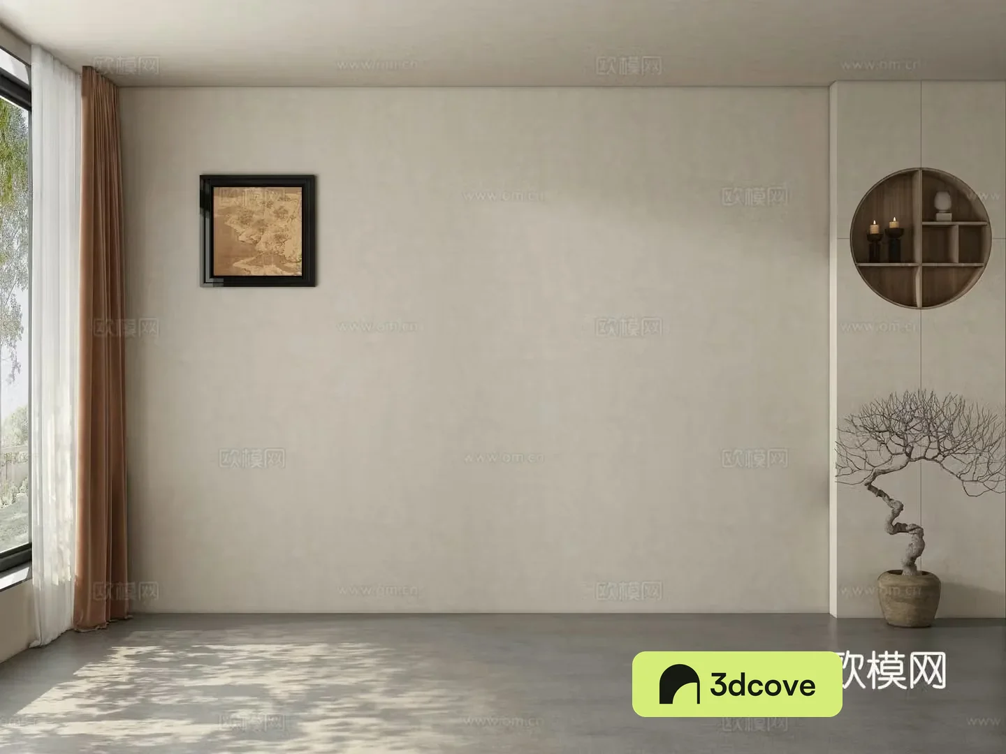 Middle style restaurant tea room background wall 3d model