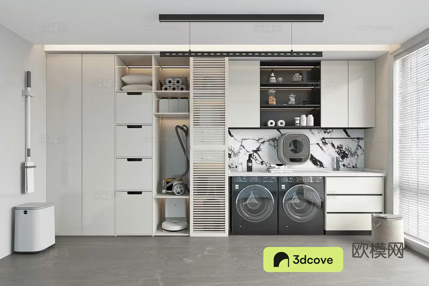 Modern laundry room balcony washing machine cabinet