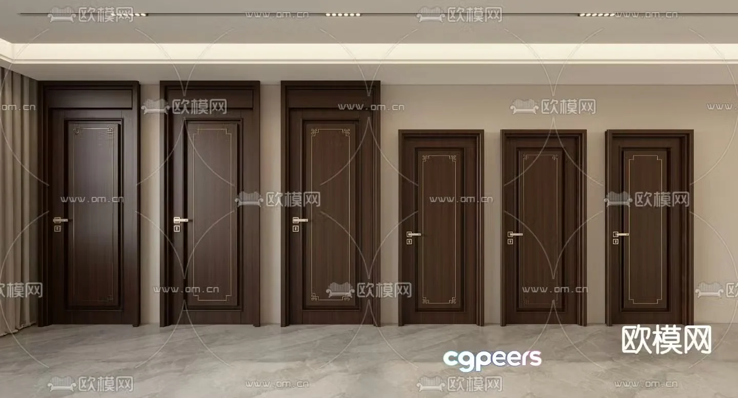 New Chinese style door swing door bedroom door 3d model