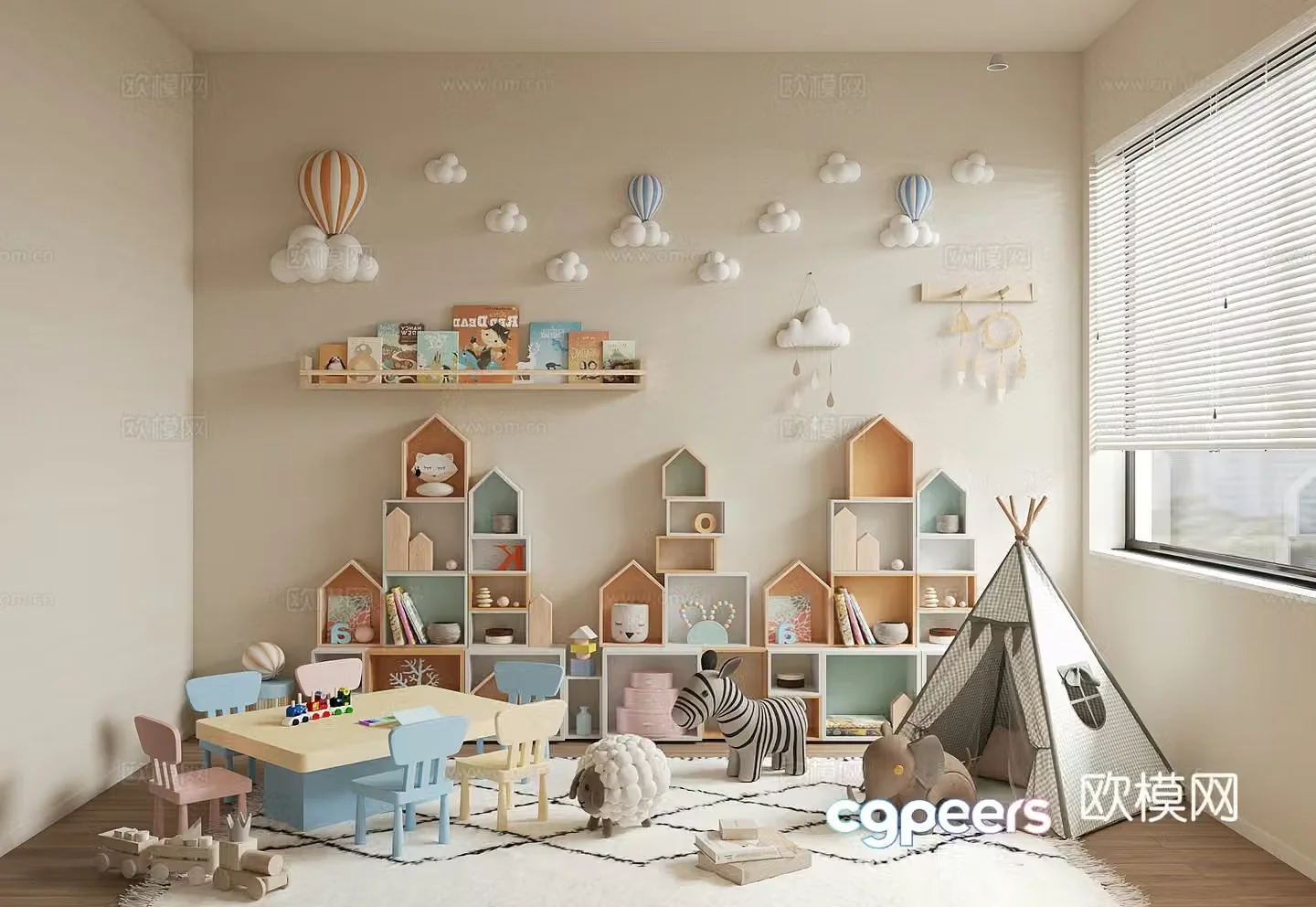 Modern children’s entertainment room Toy room Children’s room Toy storage cabinet Toy doll combination 3D model