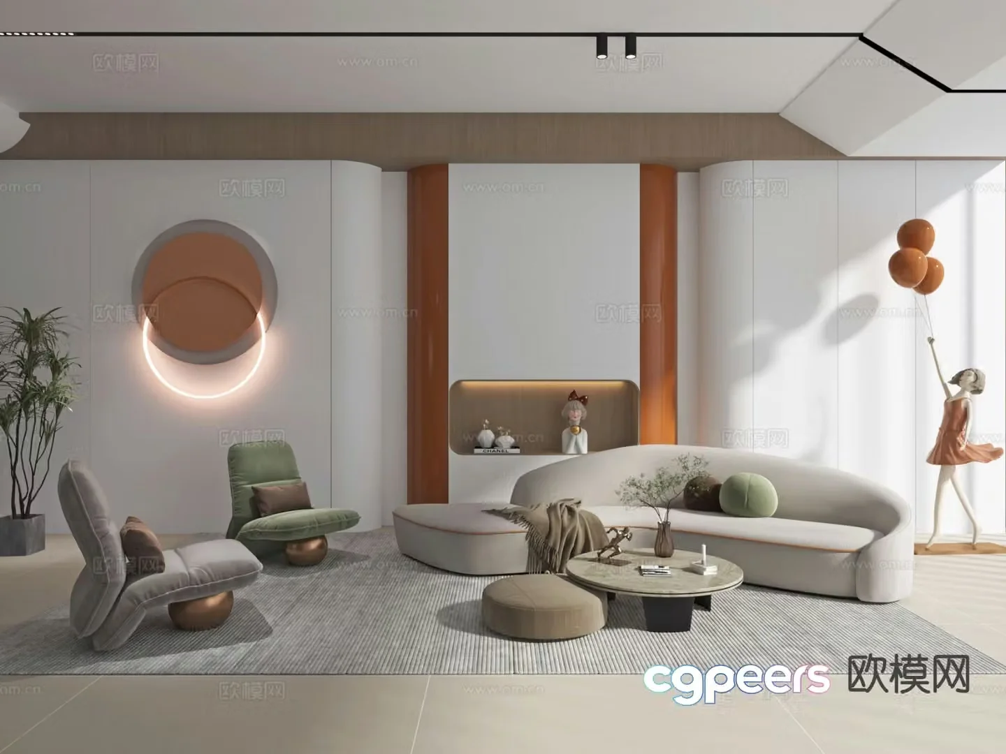 Cream style sofa coffee table modular sofa 3d model