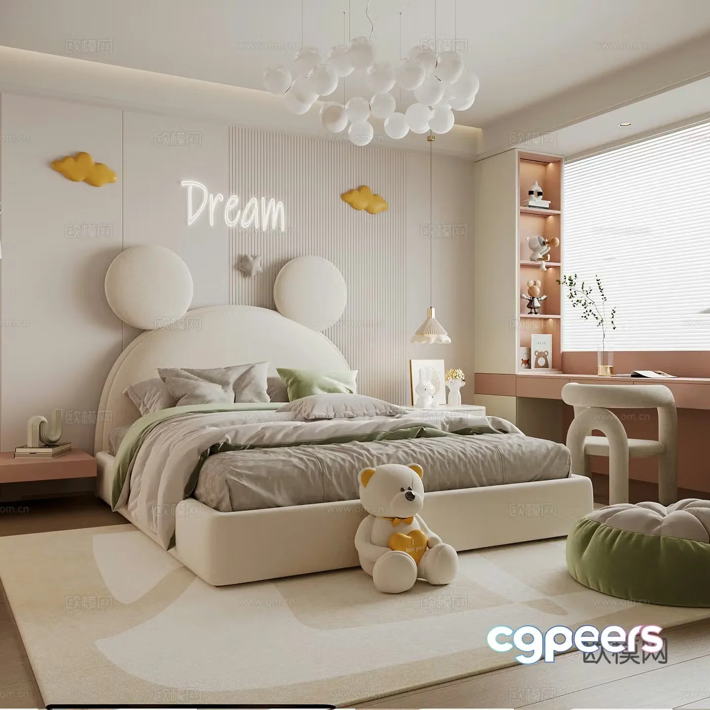 Modern children’s room boy’s room girl’s room children’s bed children’s wardrobe children’s desk 3d model