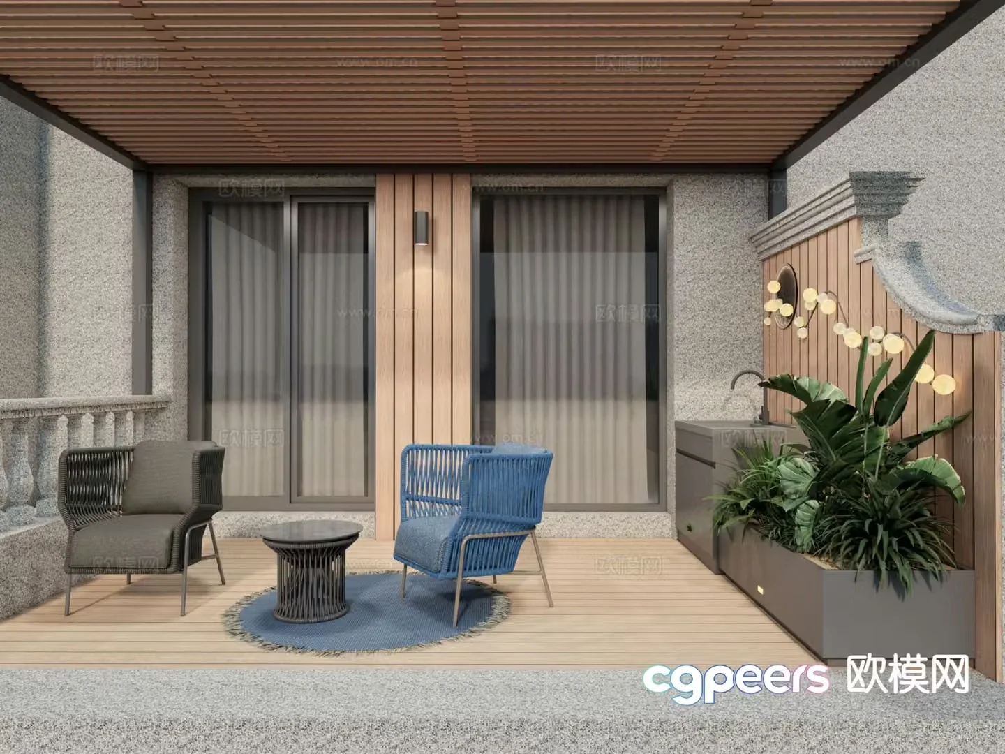 Modern roof garden terrace 3d model
