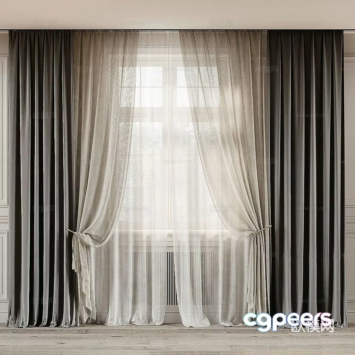 New Chinese style light luxury fabric curtain 3D model