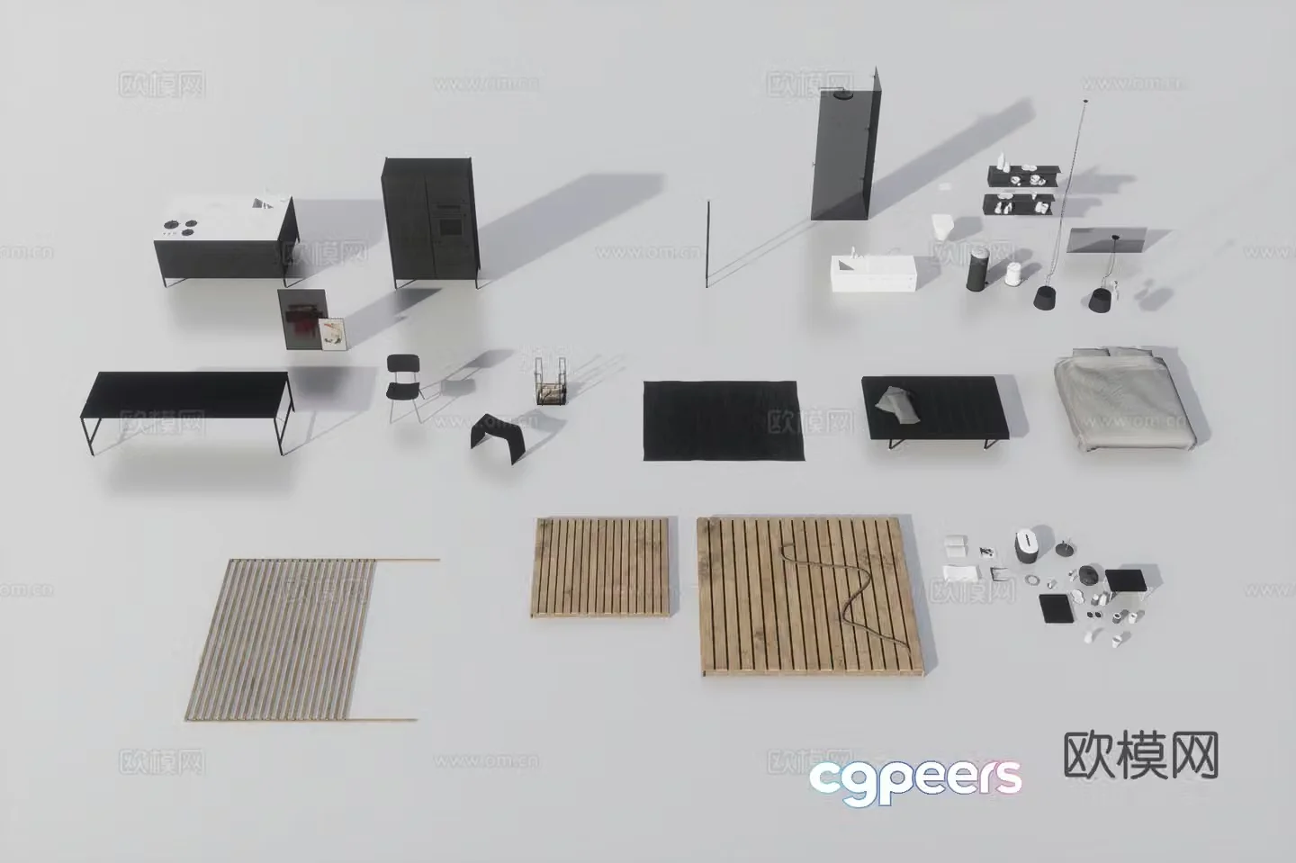 Black white and gray style furniture and accessories 3D model
