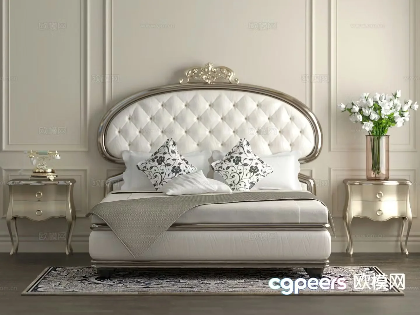 European double bed 3d model