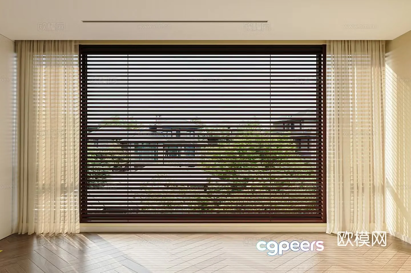 Middle-aged curtains bamboo curtains venetian blinds blinds gauze curtains pull curtains fabric curtains 3D model