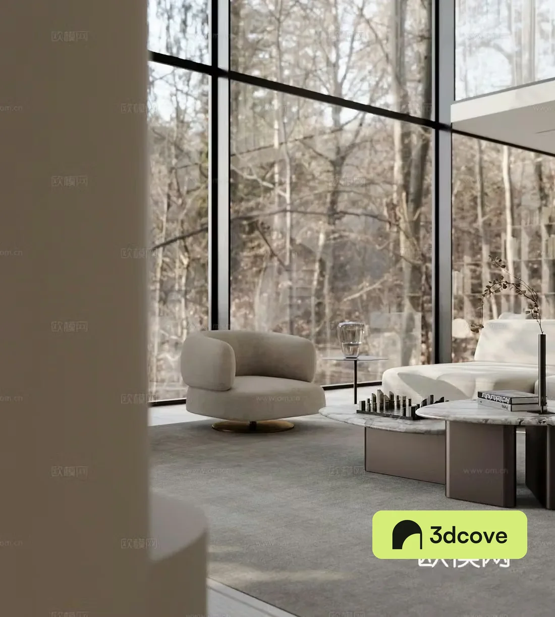 Wasabi Villa Living Room Empty Villa Living Room Villa Sofa Coffee Table Combination Wasabi Style Leisure Chair 3D Model