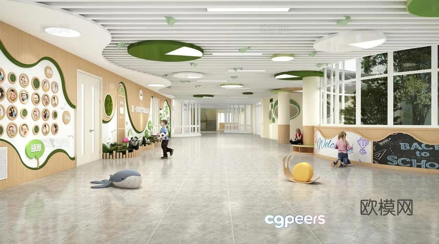 Kindergarten hall School hall Campus cultural wall 3d model
