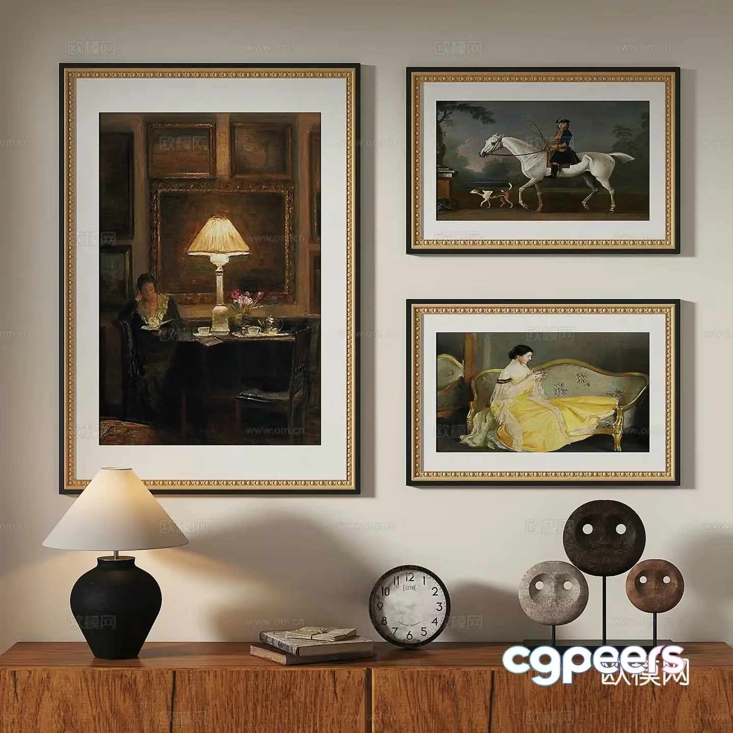 French retro medieval nordic light luxury abstract decorative painting 3d model