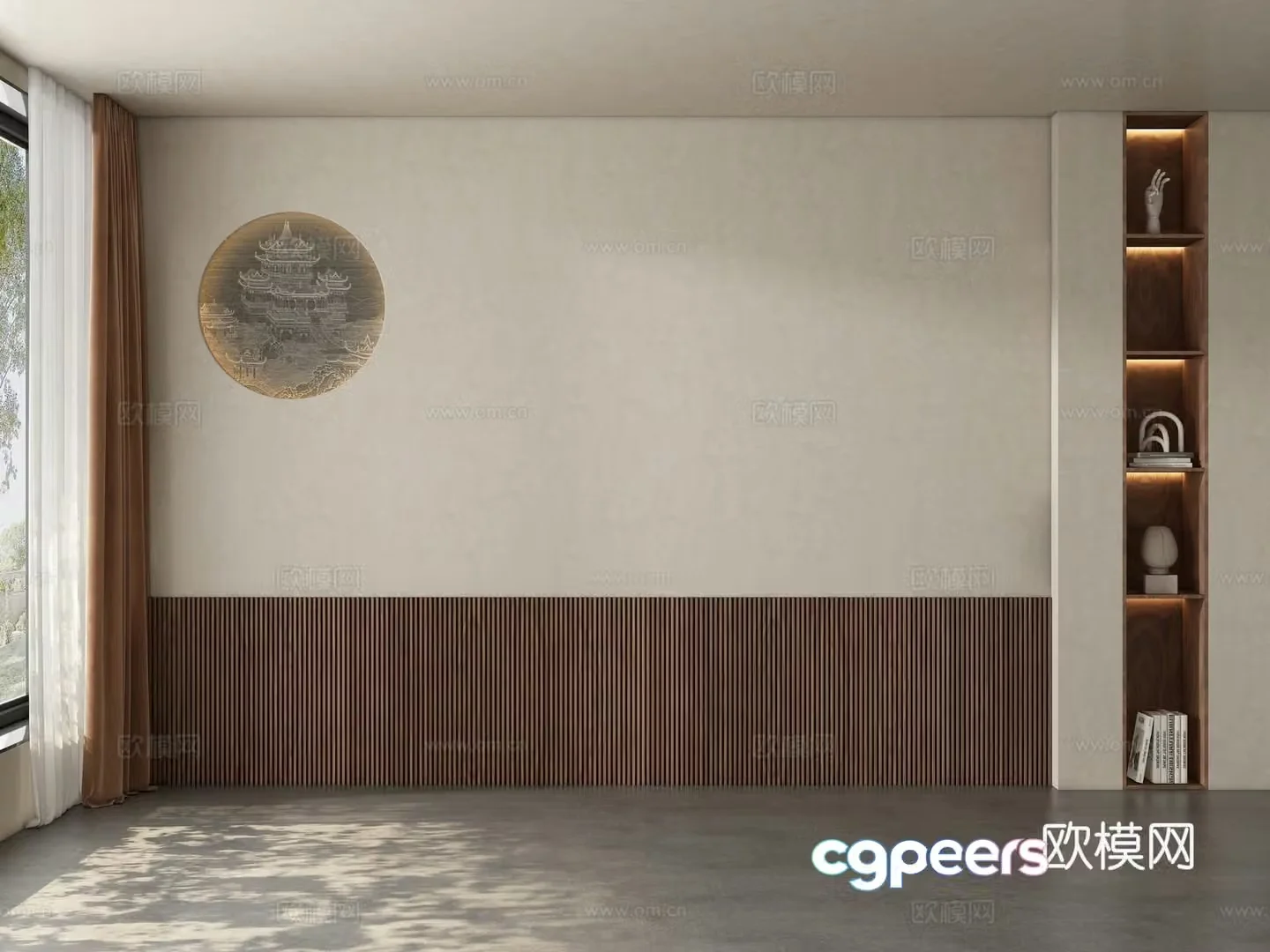 Middle style restaurant tea room background wall 3d model