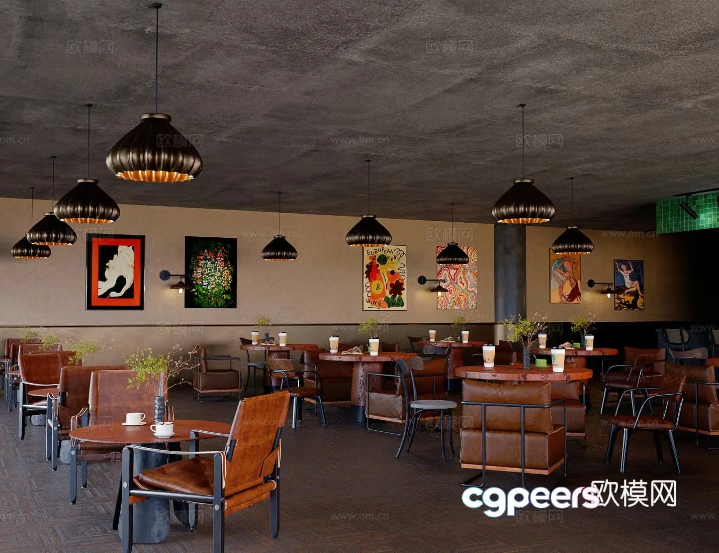 American retro cafe 3d model