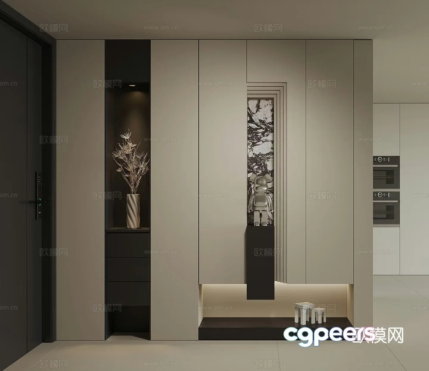 Modern home entrance shoe cabinet 3D model