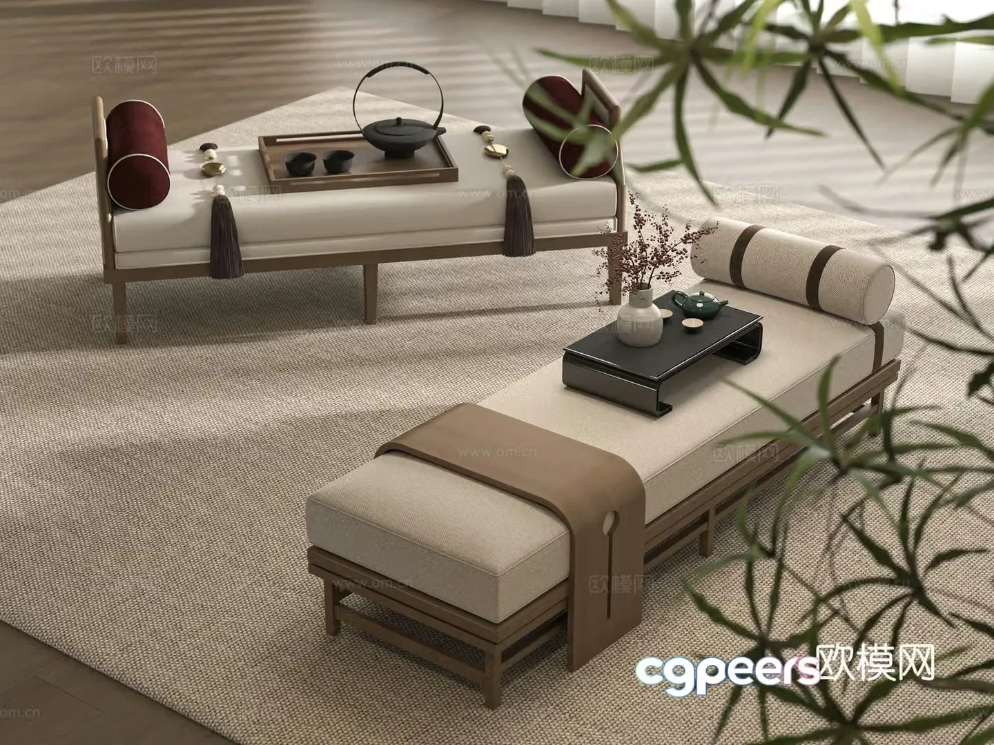 New Chinese style bed stool 3D model