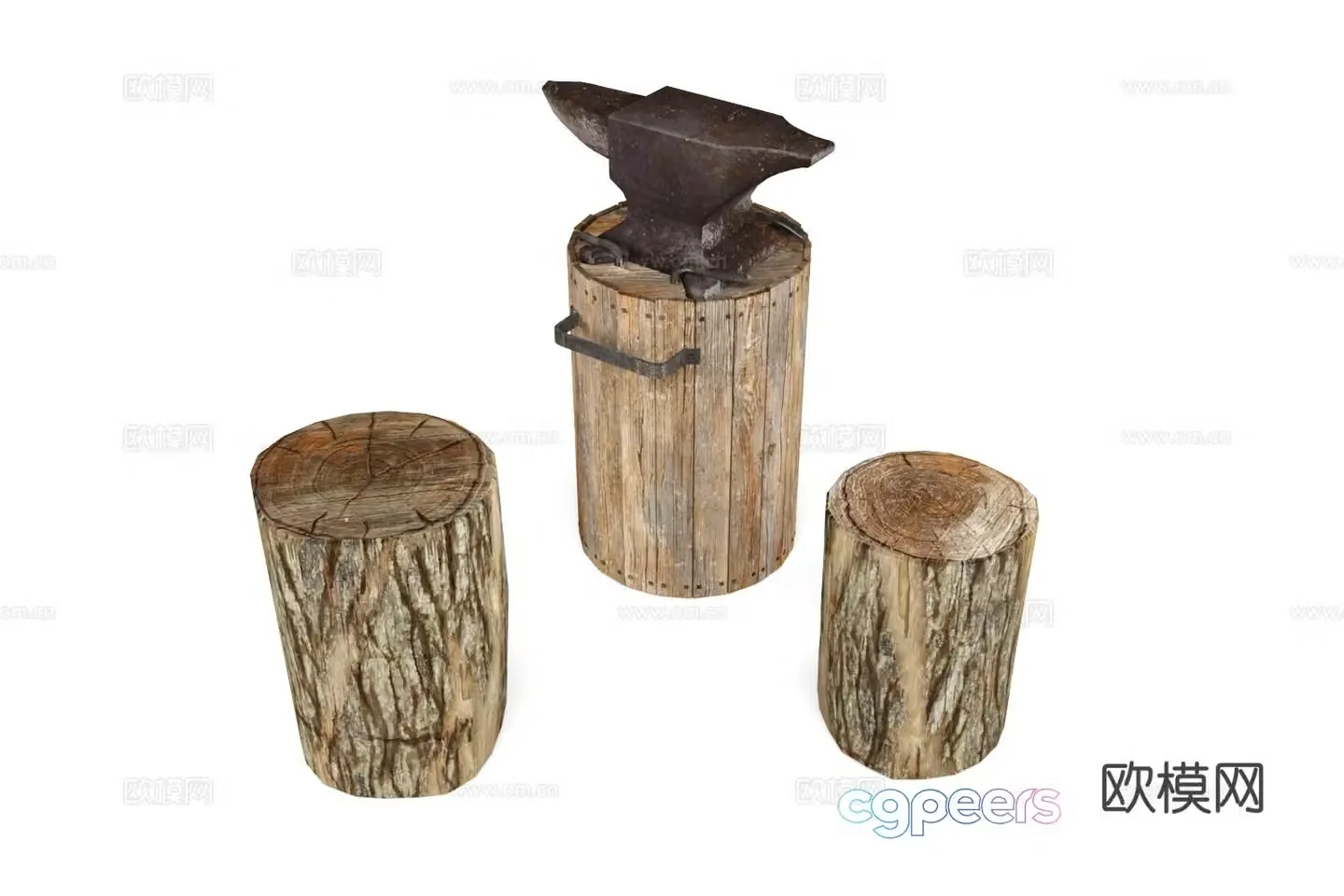 Wabi-sabi wooden pile wooden pier round table side table 3D model