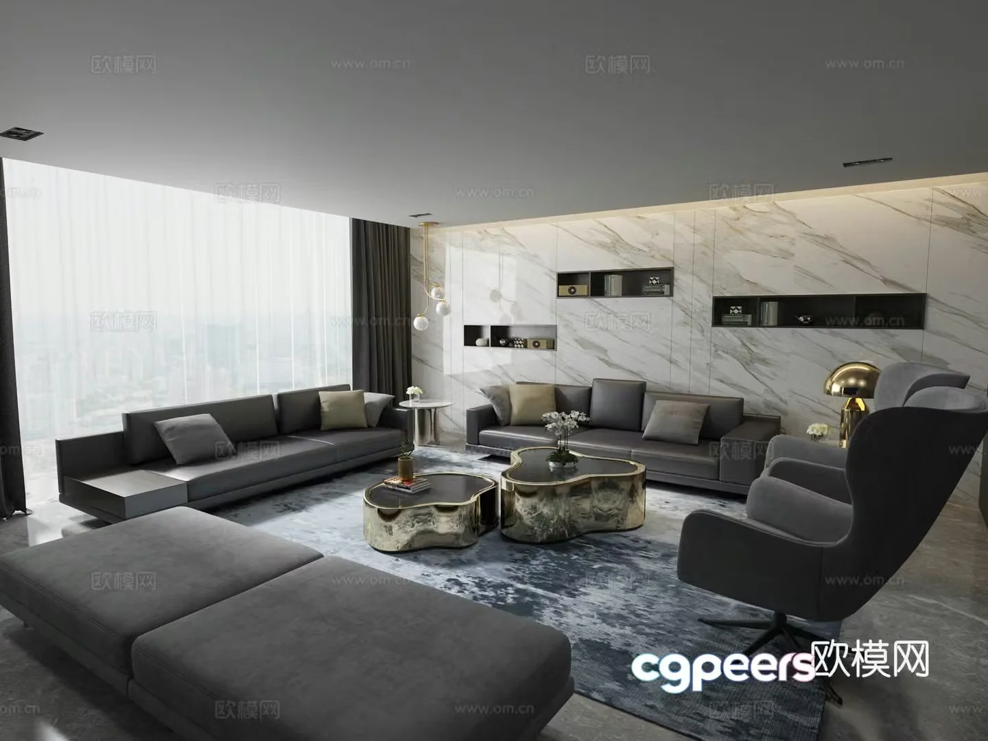 Modern high-end gray living room sofa coffee table chair 3d model