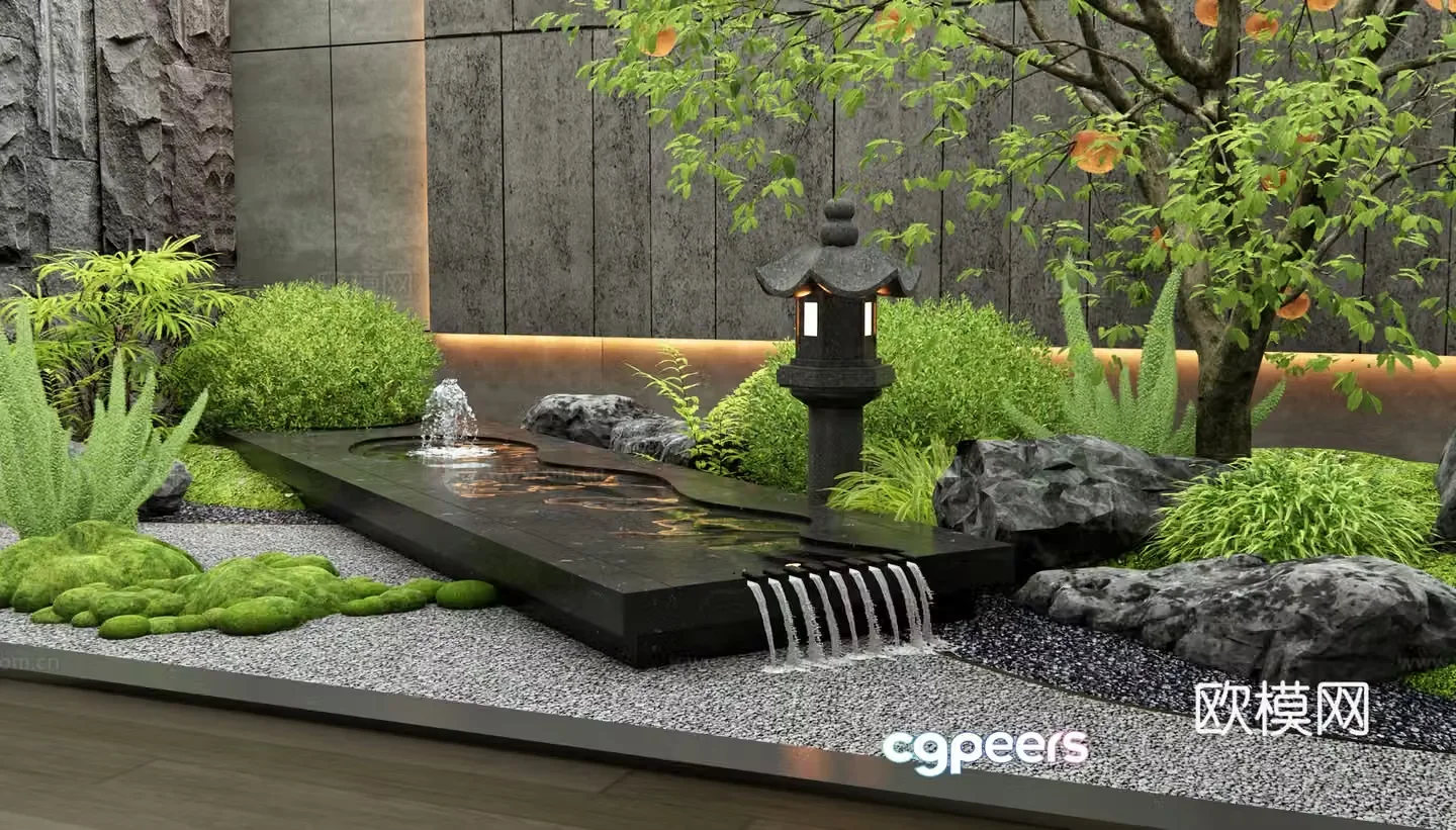 New Chinese waterscape water bowl dry landscape indoor landscape persimmon tree landscape stone 3D model